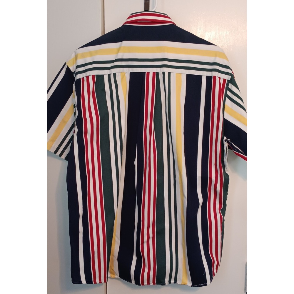 Retro Mens Short Sleeve Shirt Button Down Collared Bold Stripe L 90s Y2k Dadcore - Picture 3 of 8